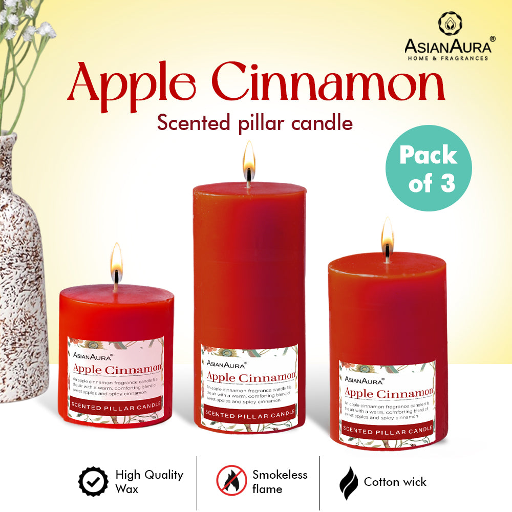 Apple Cinnamon Pillar Candle (Pack of 3)
