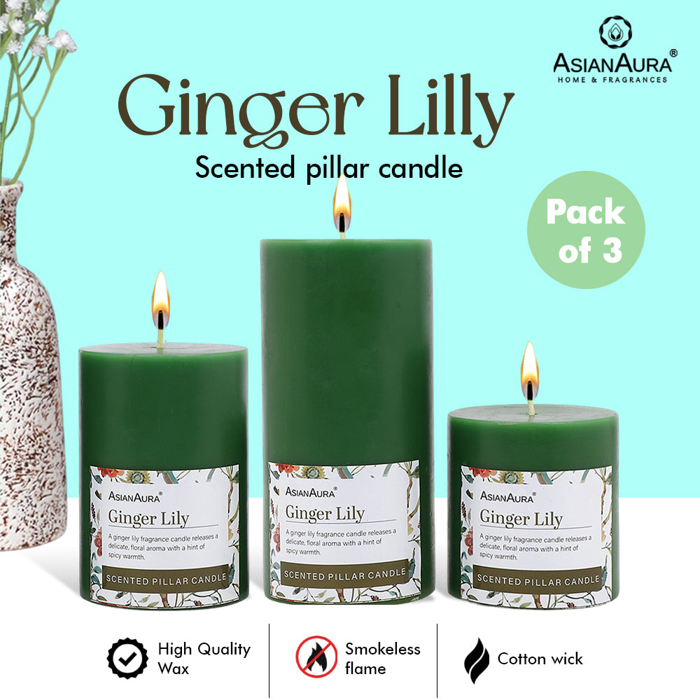 Ginger Lily Pillar Candle (Pack of 3)