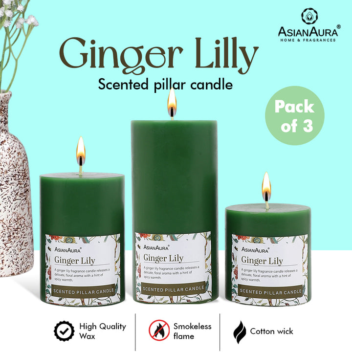 Ginger Lily Pillar Candle (Pack of 3)