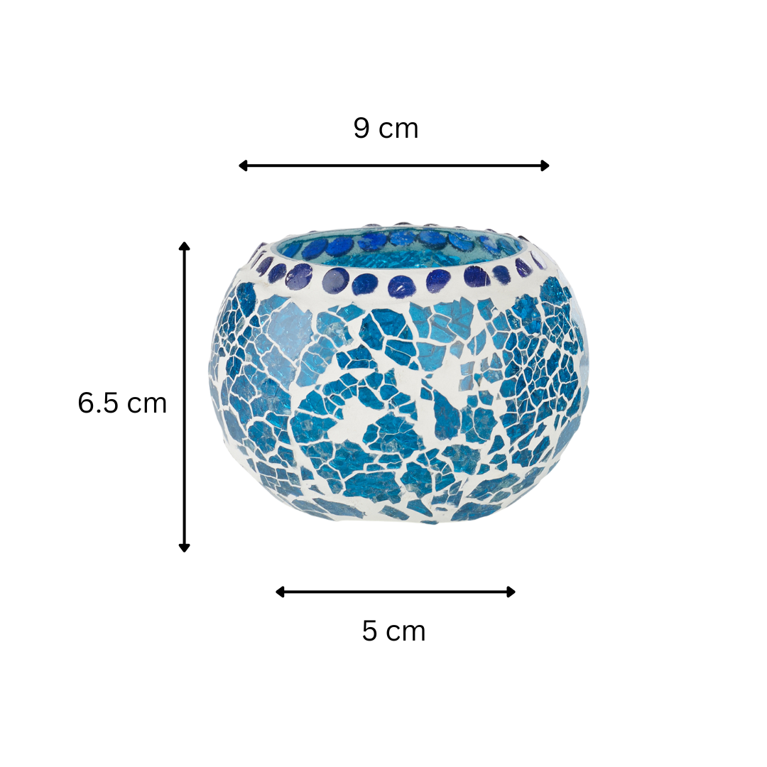 Glass Mosaic Tea Light Candle Holder (Turquoise)(Pack of 2)