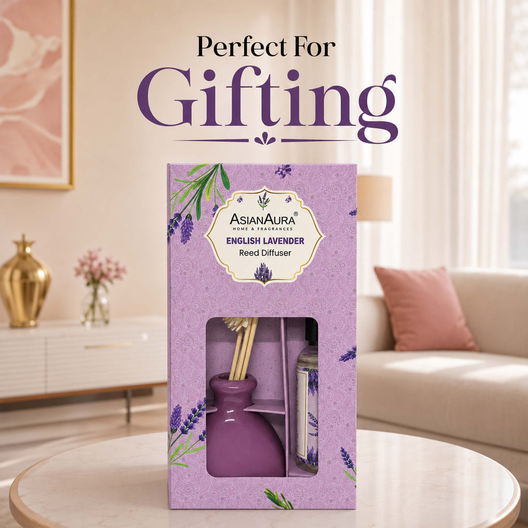 Asian Aura Premium English Lavender Reed Diffuser for Home | Long-Lasting Room Freshener & Home Fragrance | Decorative Aroma Diffuser | Ideal for Gifting