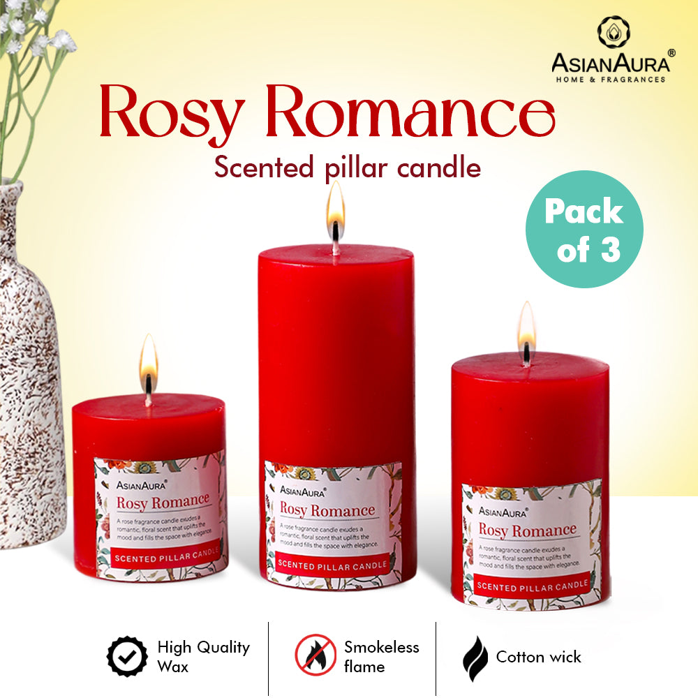 Rosy Romance Pillar Candle (Pack of 3)