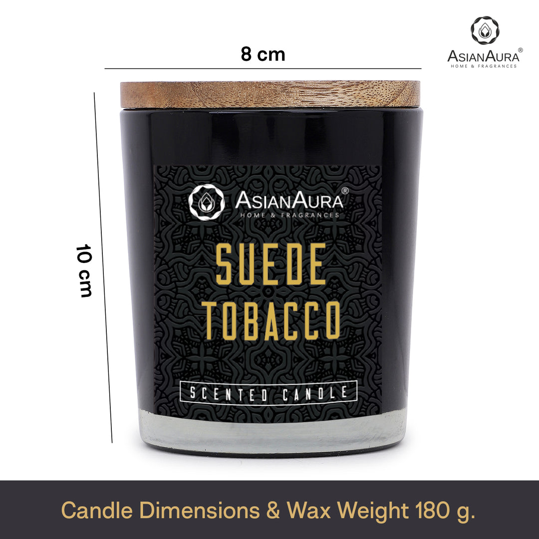 Black Jar Candle with Wooden Lid  - Suede Tobacco