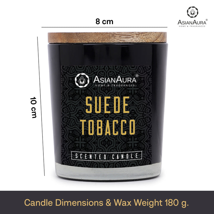 Black Jar Candle with Wooden Lid  - Suede Tobacco