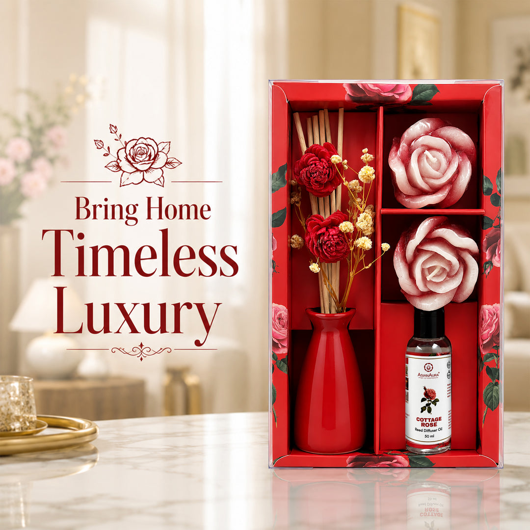 Asian Aura Premium Rose Reed Diffuser with Rose Floating Candles for Home | Long-Lasting Room Freshener & Home Fragrance | Decorative Aroma Diffuser | Home Decor Gift Set | Diwali Gift