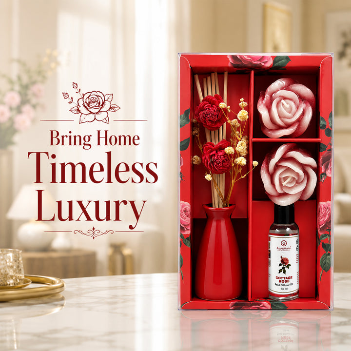 Asian Aura Premium Rose Reed Diffuser with Rose Floating Candles for Home | Long-Lasting Room Freshener & Home Fragrance | Decorative Aroma Diffuser | Home Decor Gift Set | Diwali Gift