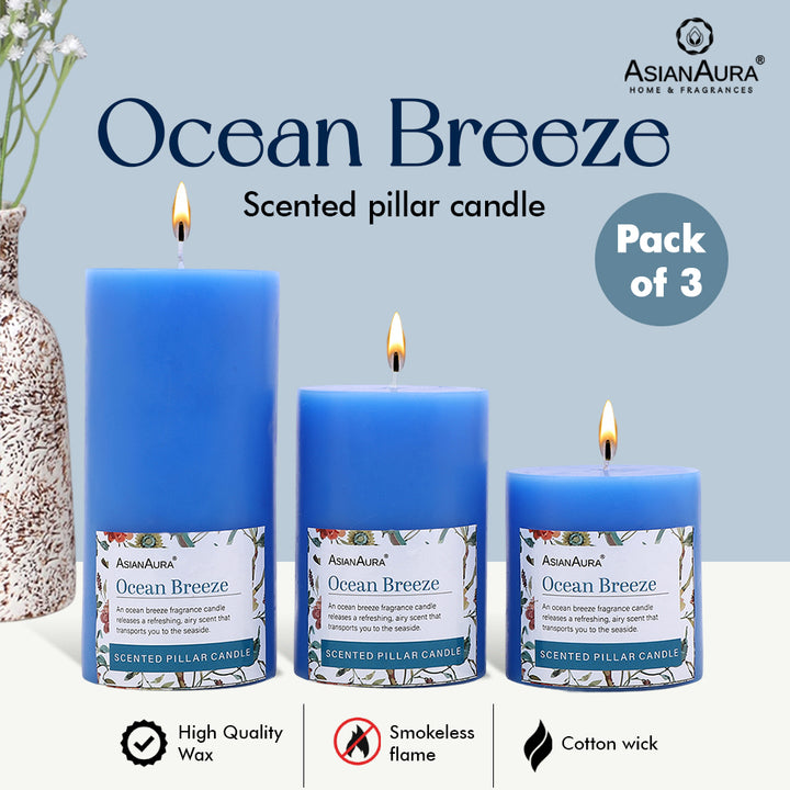 Ocean Breeze Pillar Candle (Pack of 3)
