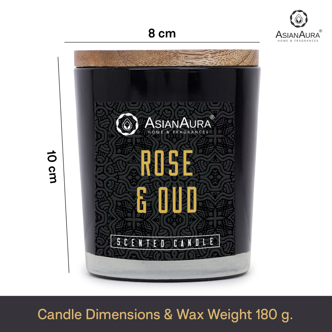 Black Jar Candle with Wooden Lid  - Rose & Oud