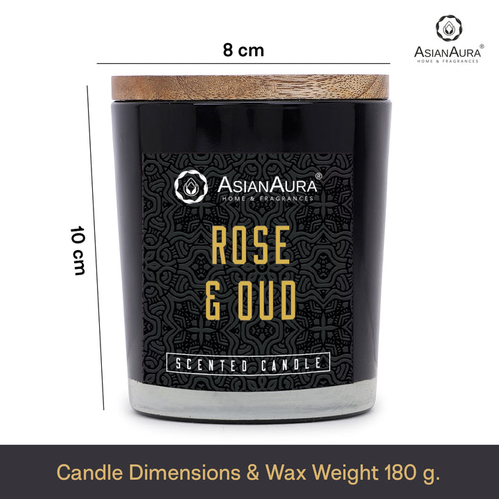 Black Jar Candle with Wooden Lid  - Rose & Oud