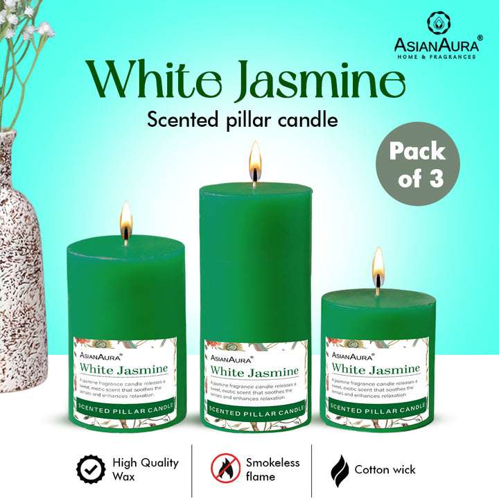 White Jasmine Pillar Candle (Pack of 3)