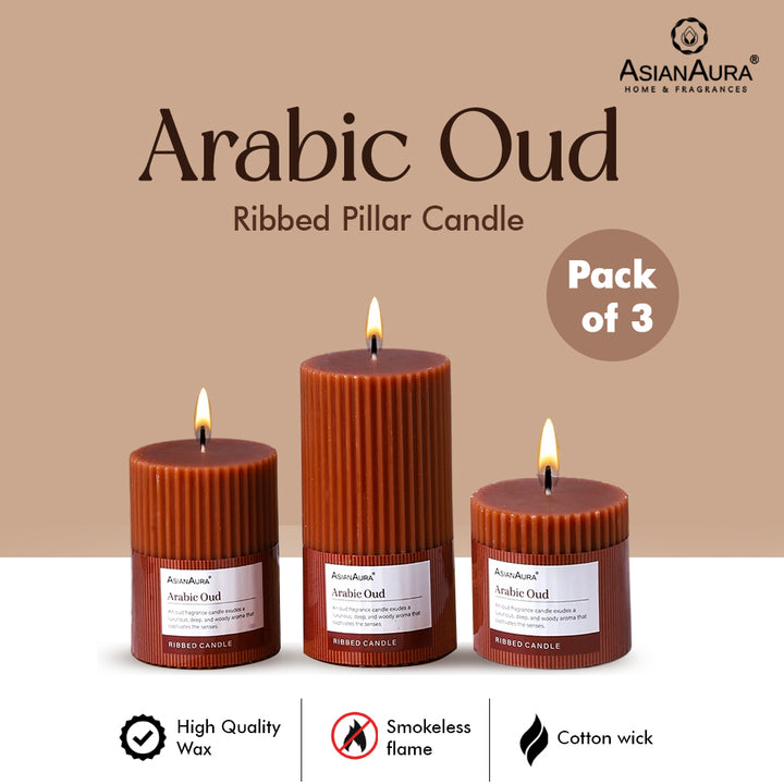 Ribbed Pillar Candle (Pack of 3) - Arabic Oud