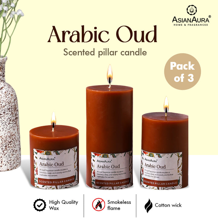 Arabic Oud Pillar Candle (Pack of 3)
