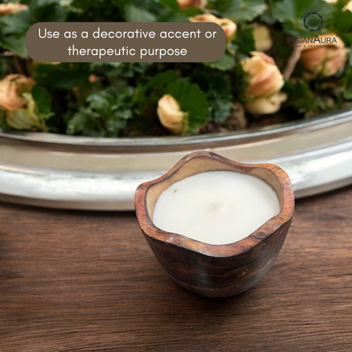 Scented Wooden Scalloped Bowl  Candle - Vanilla Fragrance