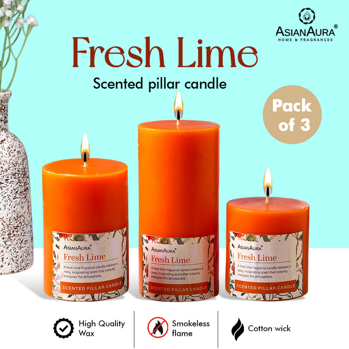 Fresh Lime Pillar Candle (Pack of 3)