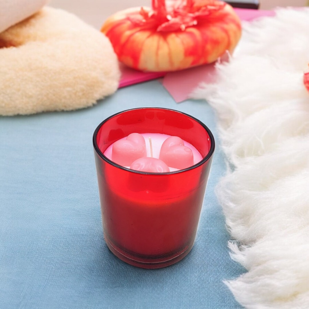 Red Glass Jar Candle With Bubble Heart (Pack of 2)