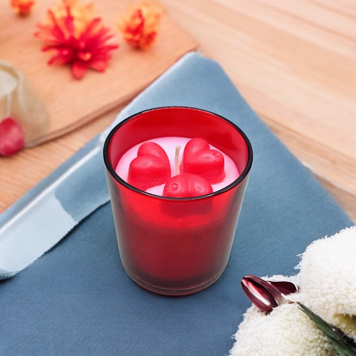 Red Glass Jar Candle With Bubble Heart (Pack of 2)