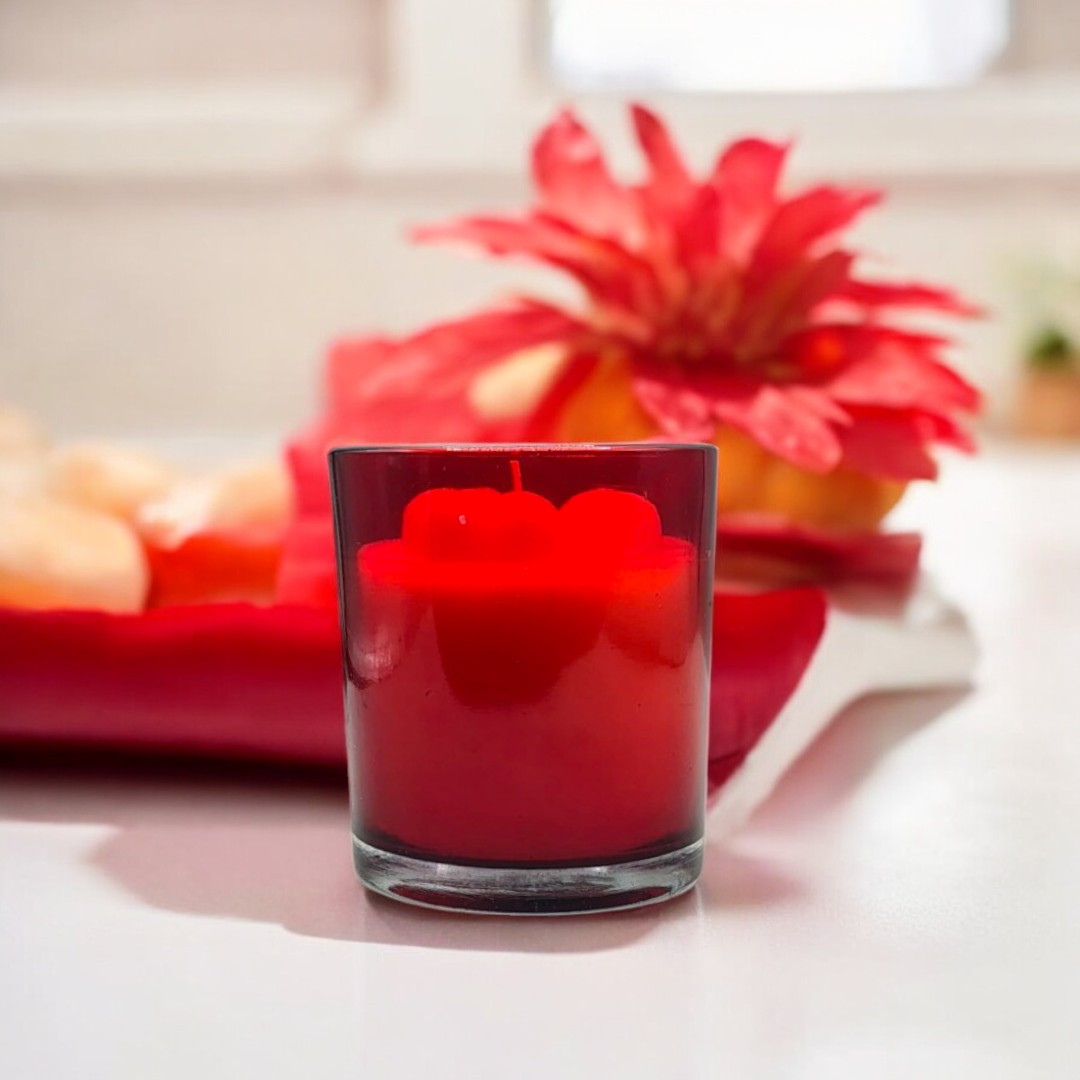 Red Glass Jar Candle With Bubble Heart (Pack of 2)