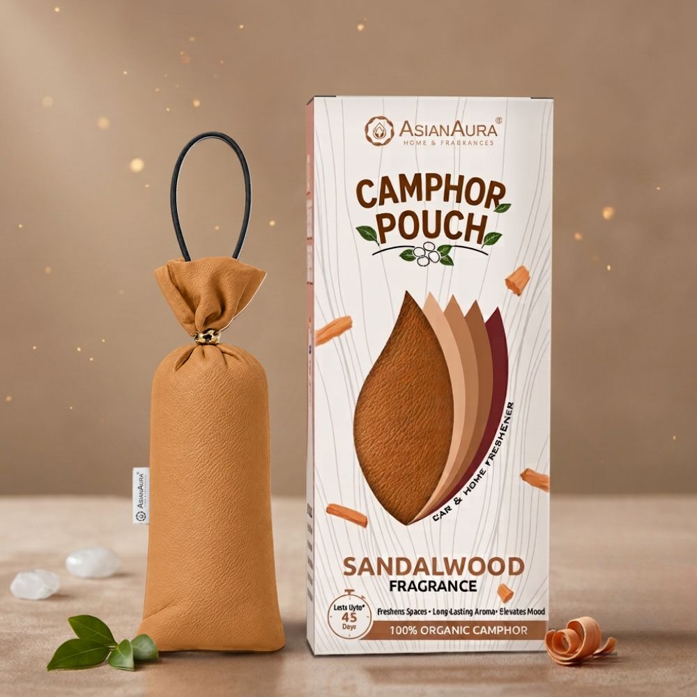 Sandalwood Camphor Air Freshener Pouch | Long-Lasting Camphor Fragrance for Car, Wardrobe, Office, Drawers, Travel Bag & Bathroom | Odour Control & Home Freshener | 1 Pouch