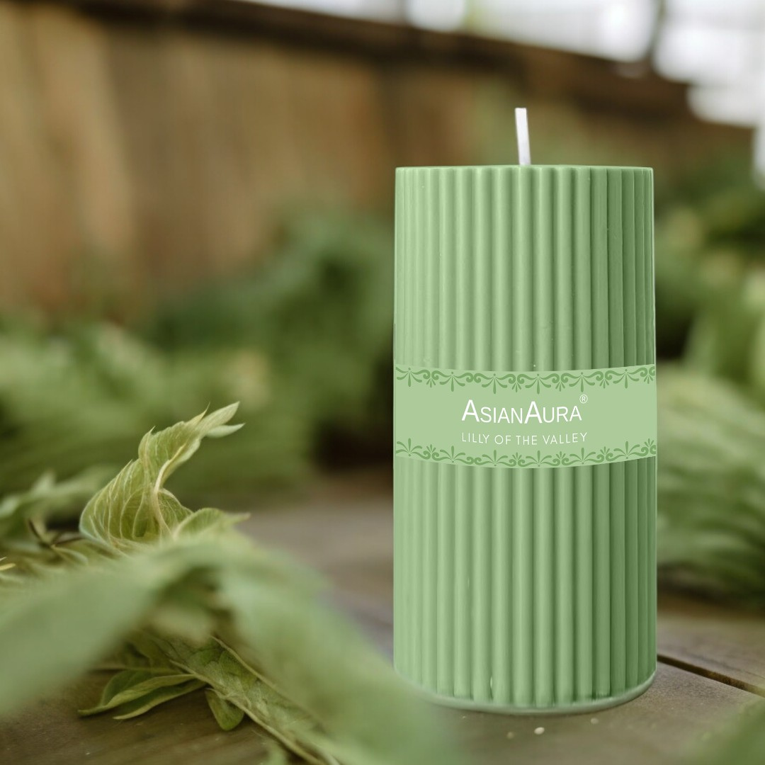 Lily of the Valley Ribbed Pillar Candle