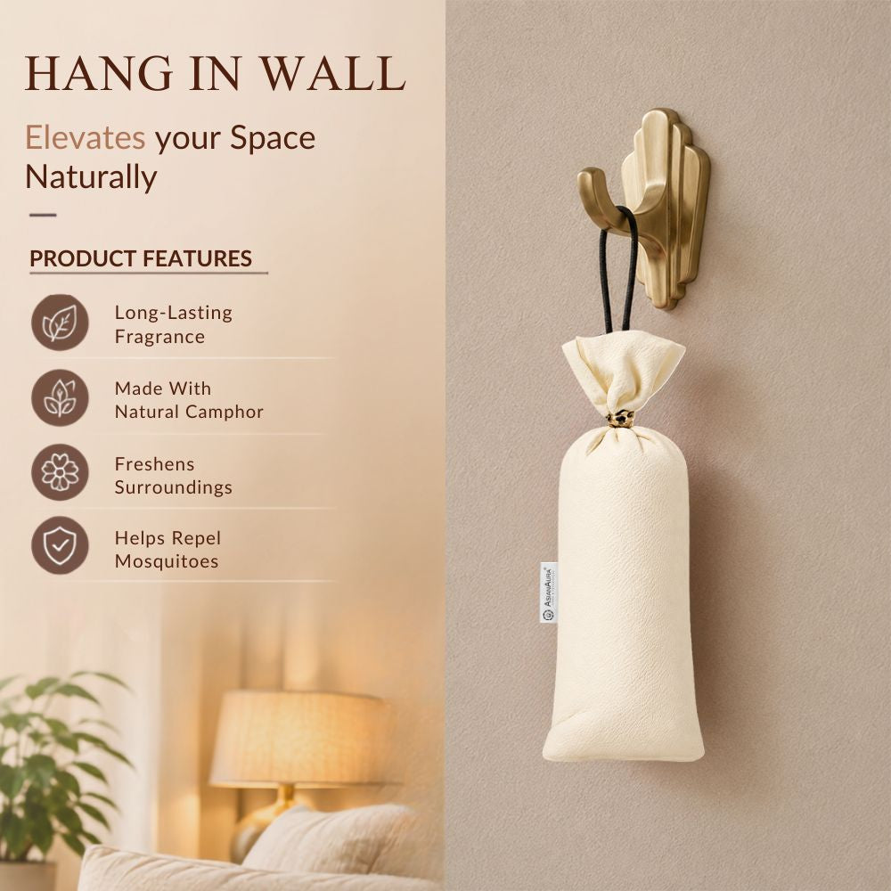 Sandalwood Camphor Air Freshener Pouch | Long-Lasting Camphor Fragrance for Car, Wardrobe, Office, Drawers, Travel Bag & Bathroom | Odour Control & Home Freshener | 1 Pouch