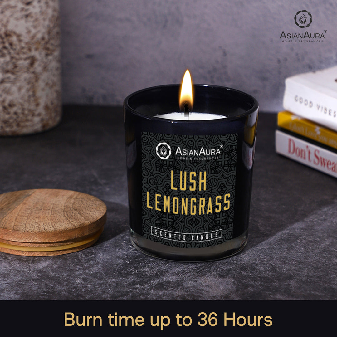 Black Jar Candle with Wooden Lid  - Lush Lemongrass