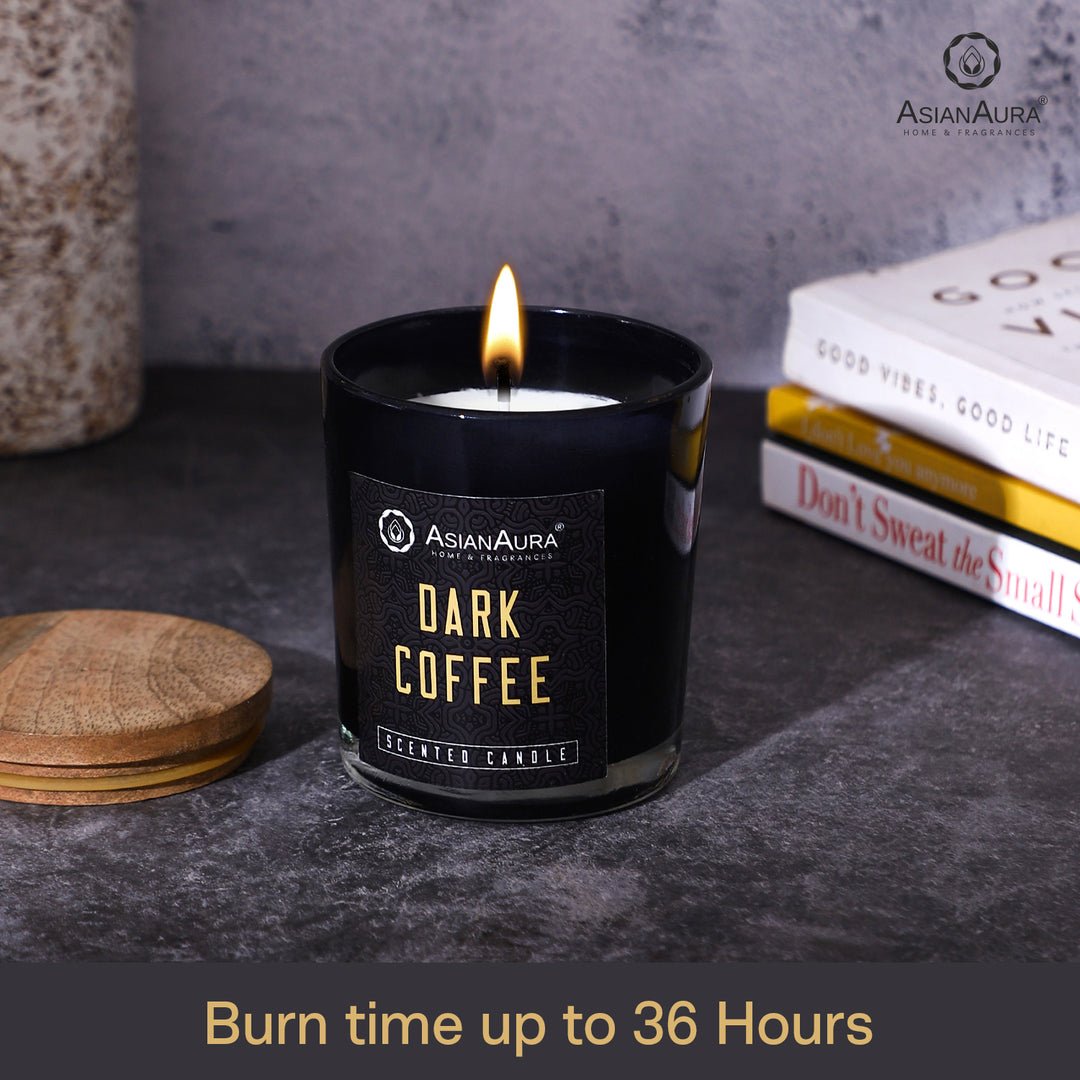 Black Jar Candle with Wooden Lid  - Dark Coffee