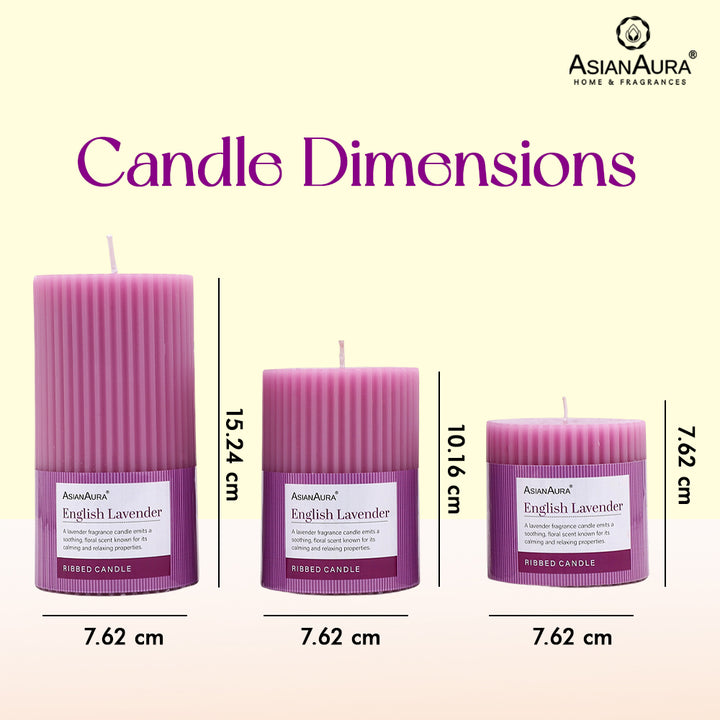 Ribbed Pillar Candle (Pack of 3) - English Lavender
