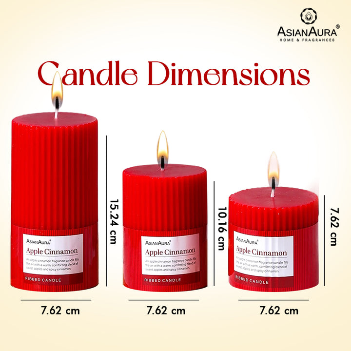 Ribbed Pillar Candle (Pack of 3) - Apple Cinnamon