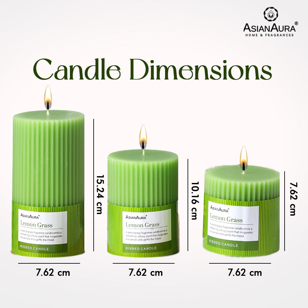 Ribbed Pillar Candle (Pack of 3) - Lemon Grass