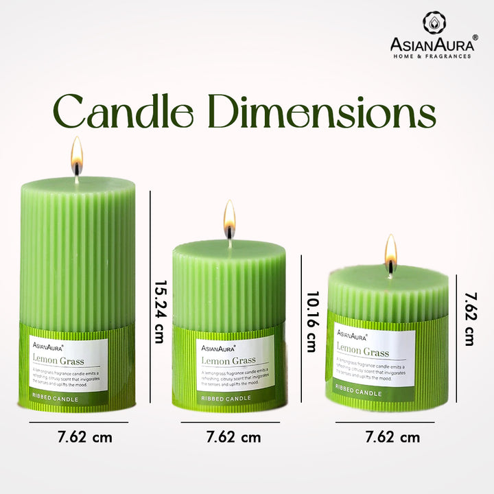 Ribbed Pillar Candle (Pack of 3) - Lemon Grass