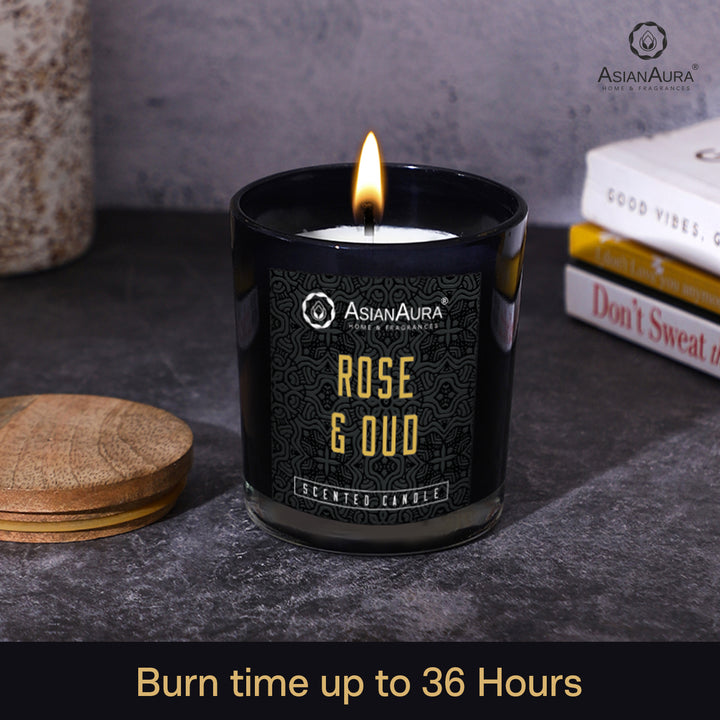 Black Jar Candle with Wooden Lid  - Rose & Oud