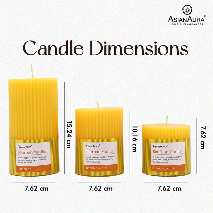 Ribbed Pillar Candle (Pack of 3) - Bourbon Vanilla