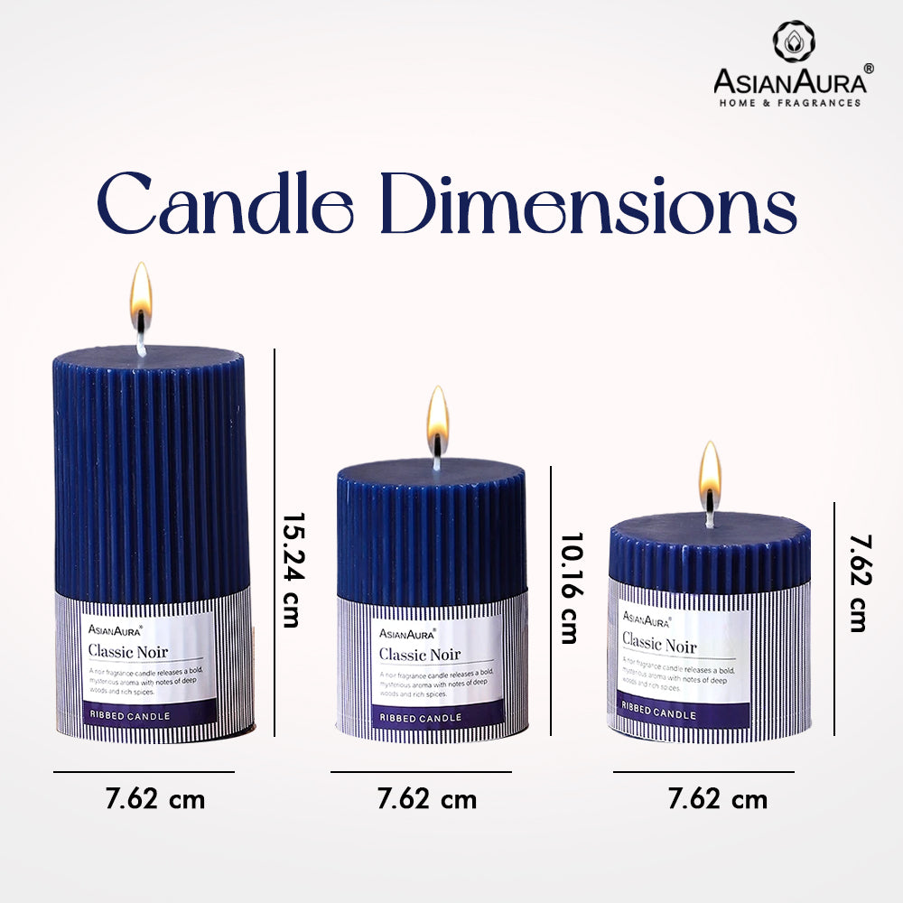 Ribbed Pillar Candle (Pack of 3) - Classic Noir
