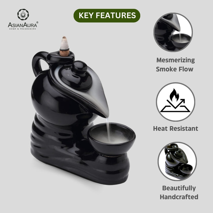 Kettle Ceramic Backflow Fountain Burner with 50 Scented Cones