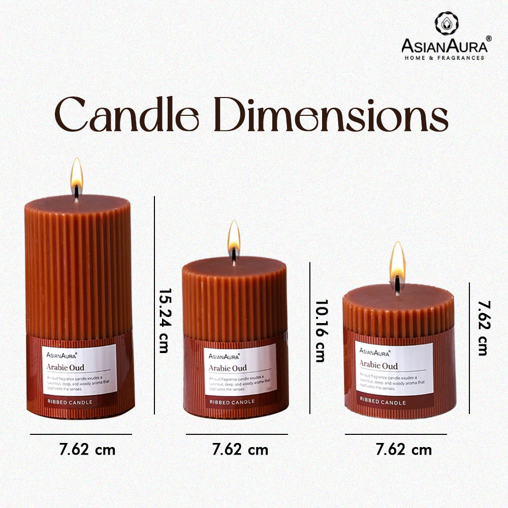 Ribbed Pillar Candle (Pack of 3) - Arabic Oud