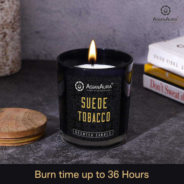 Black Jar Candle with Wooden Lid  - Suede Tobacco