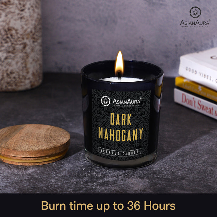 Black Jar Candle with Wooden Lid  - Dark Mahogany