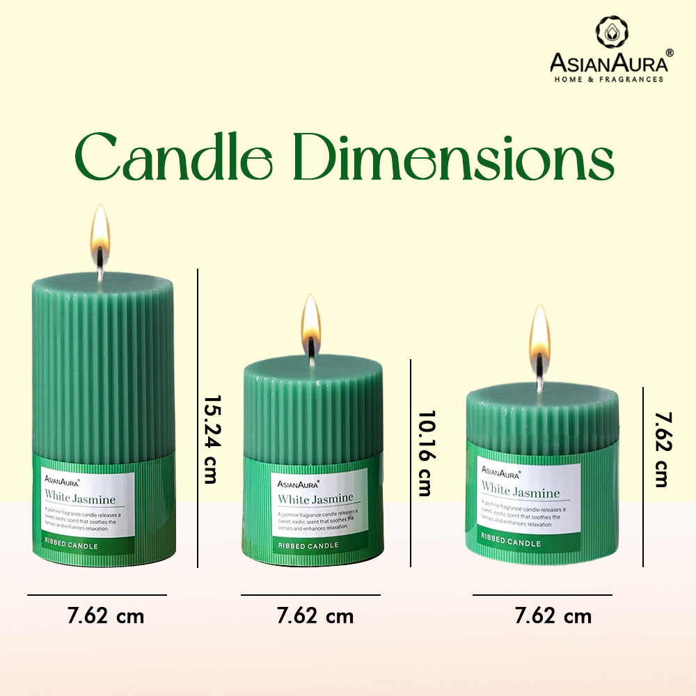 Ribbed Pillar Candle (Pack of 3) - White Jasmine
