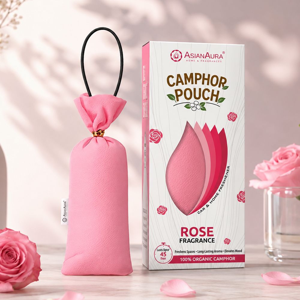 Rose Camphor Air Freshener Pouch | Long-Lasting Camphor Fragrance for Car, Wardrobe, Office, Drawers, Travel Bag & Bathroom | Odour Control & Home Freshener | 1 Pouch