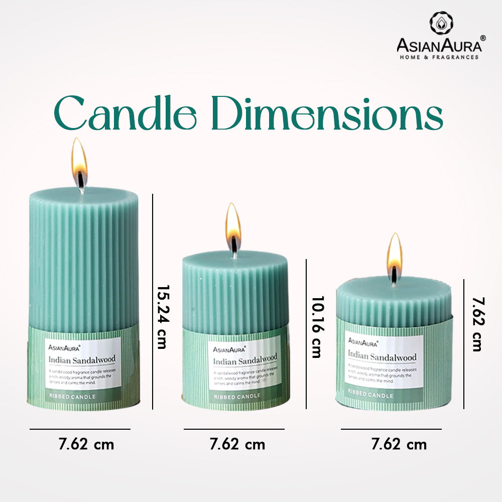 Ribbed Pillar Candle (Pack of 3) - Indian Sandalwood