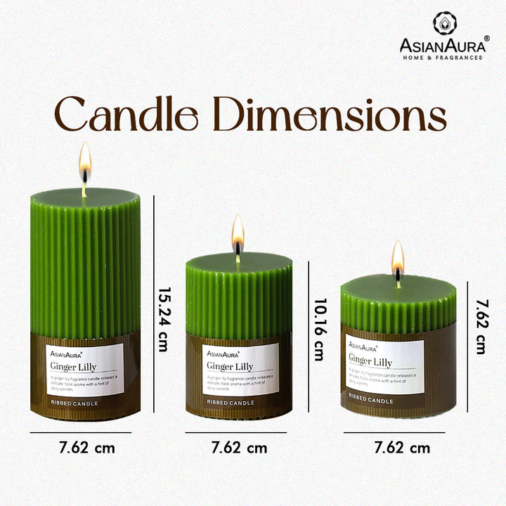 Ribbed Pillar Candle (Pack of 3) - Ginger Lily