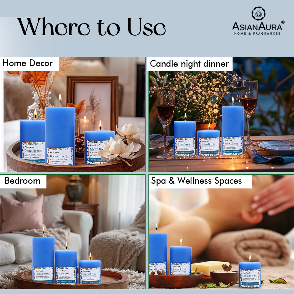 Ocean Breeze Pillar Candle (Pack of 3)