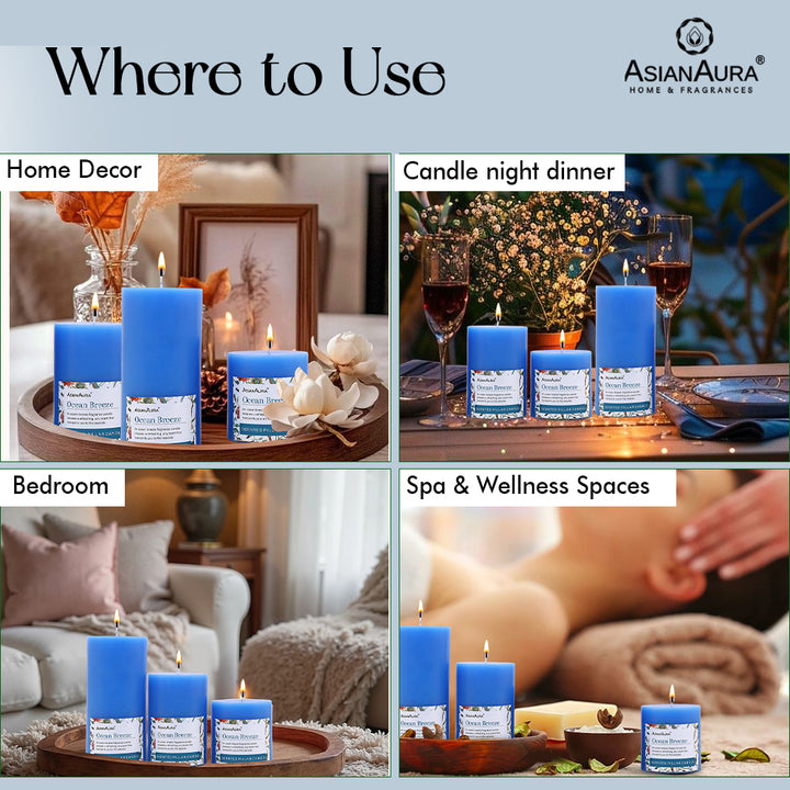 Ocean Breeze Pillar Candle (Pack of 3)