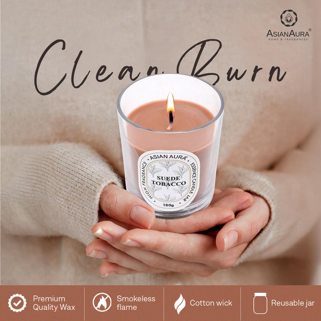 Jar Candle with Wooden Lid - Suede Tobacco