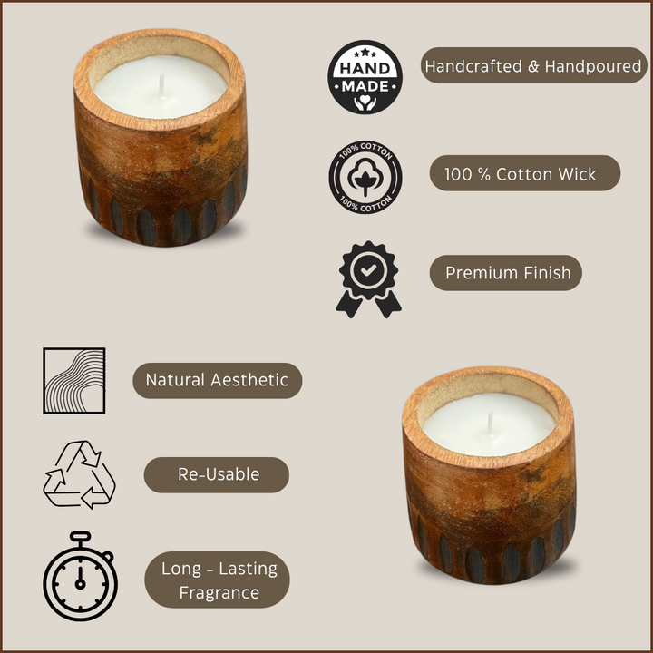 Scented Wooden Cylindrical Ribbed Candle - Vanilla Fragrance