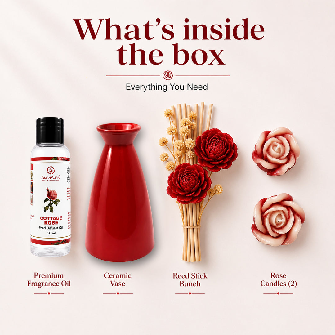 Asian Aura Premium Rose Reed Diffuser with Rose Floating Candles for Home | Long-Lasting Room Freshener & Home Fragrance | Decorative Aroma Diffuser | Home Decor Gift Set | Diwali Gift