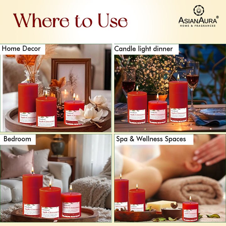Apple Cinnamon Pillar Candle (Pack of 3)