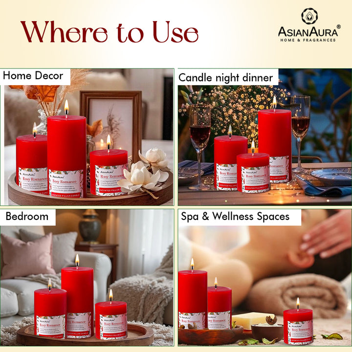 Rosy Romance Pillar Candle (Pack of 3)