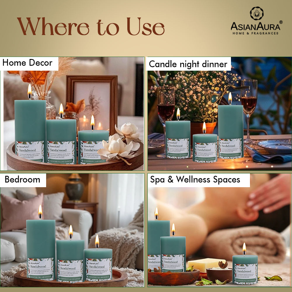 Sandalwood Pillar Candle (Pack of 3)