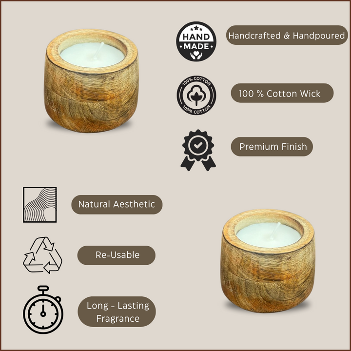 Scented Wooden Cylindrical Shaped  Candle - Vanilla Fragrance